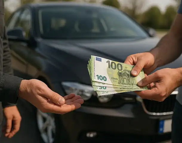 Ein zufriedener Kunde erhält eine Barzahlung beim erfolgreichen Autoankauf in Göppingen.